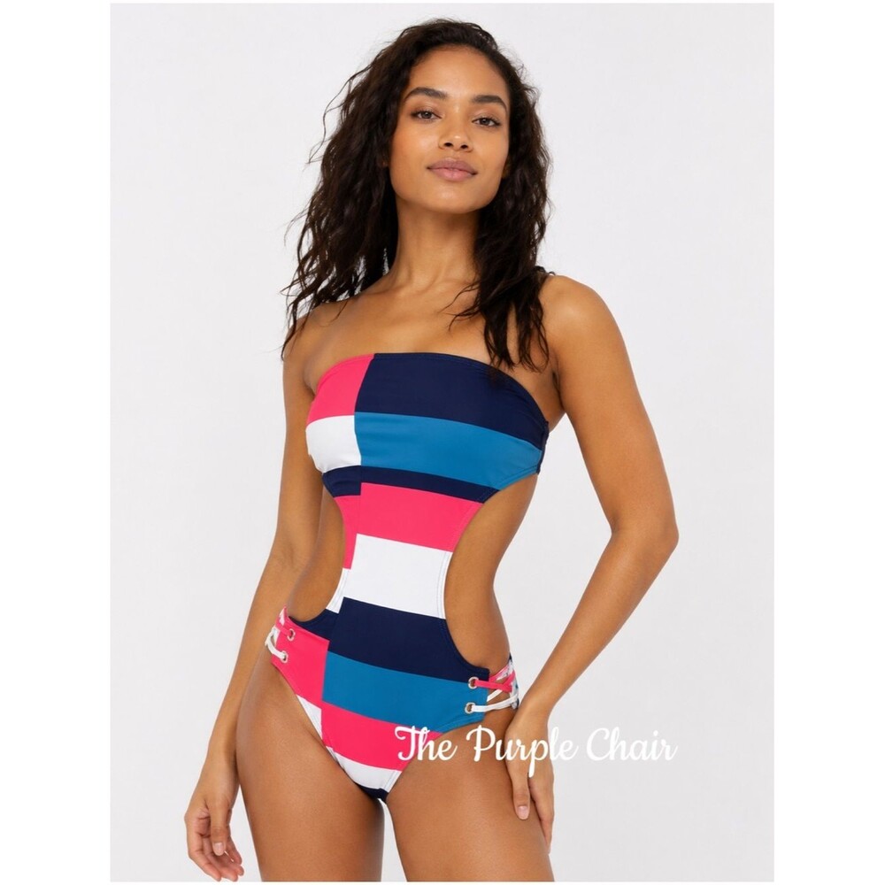 MARC JACOBS NWT ($142) Colorblock Strapless Open Back Strappy Swimsuit